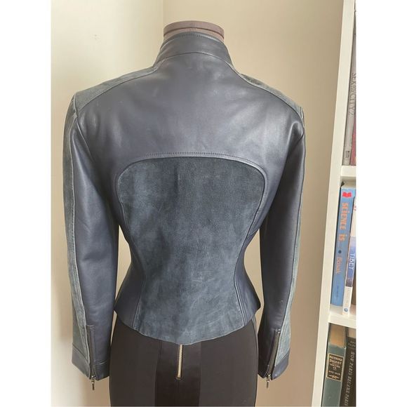 Blue Leather & Suede Jacket - Picture 4 of 11